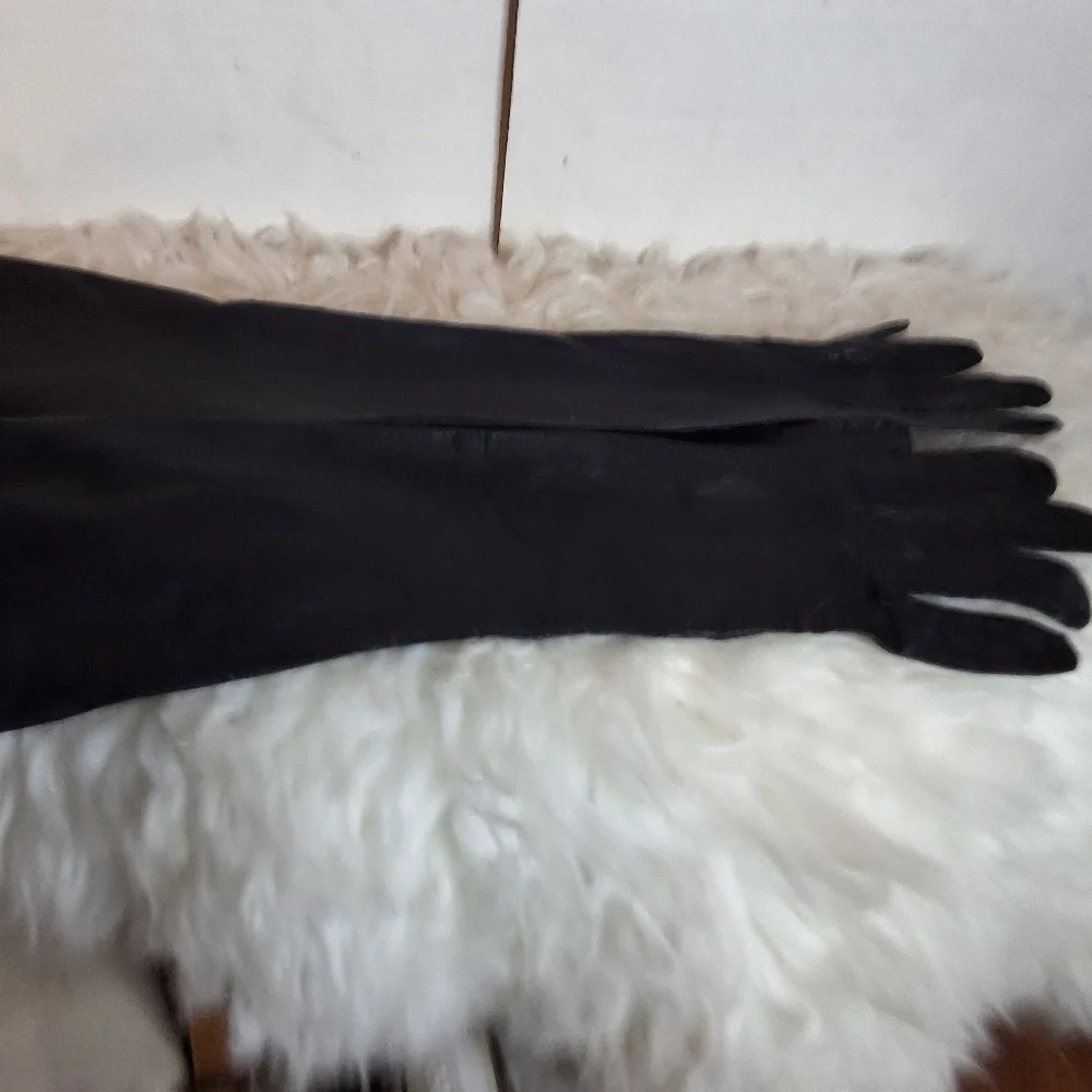 Vintage Midcle Length Fine Quality  Black Leather Gloves7